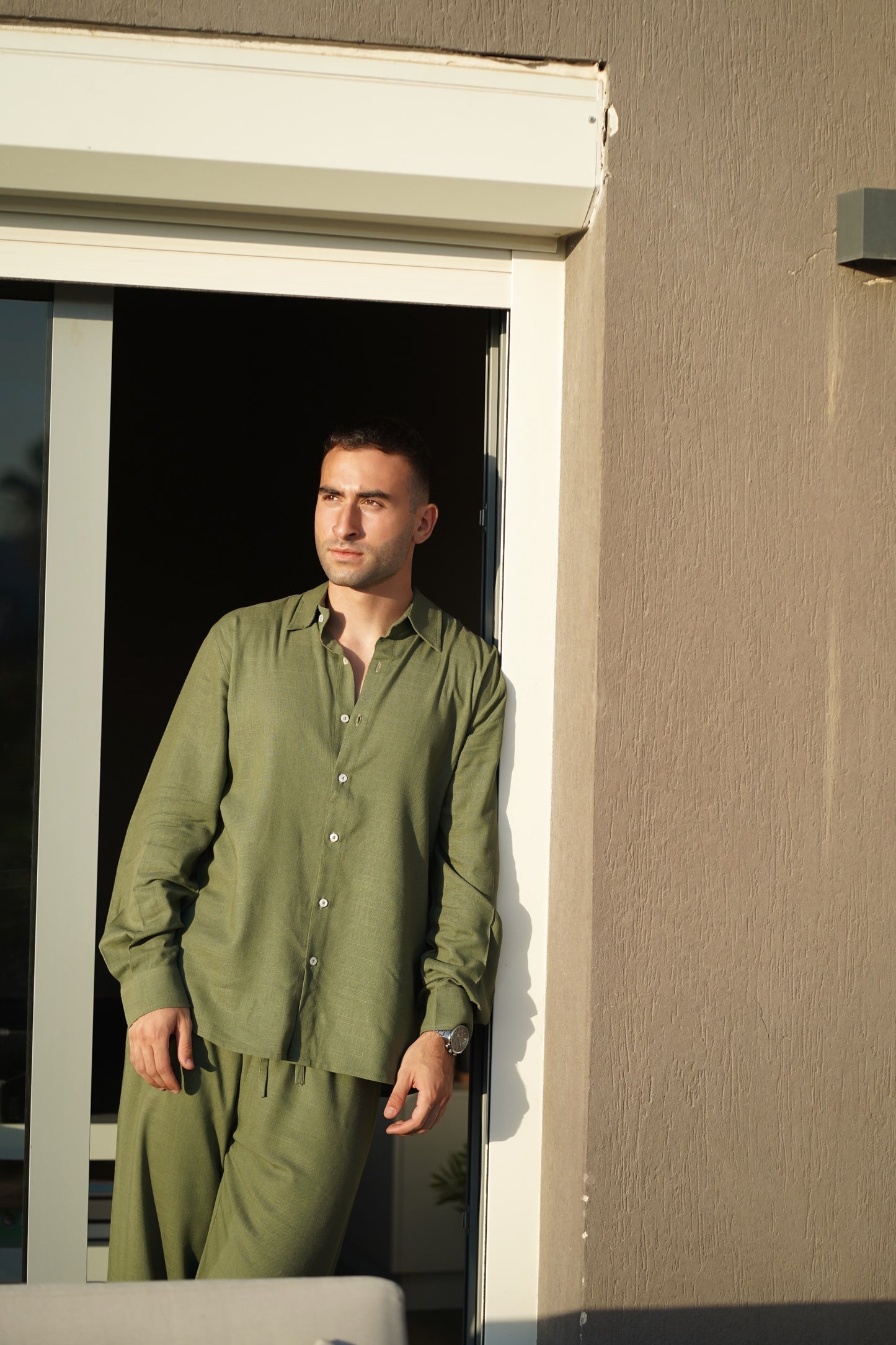 Pure linen olive shirt