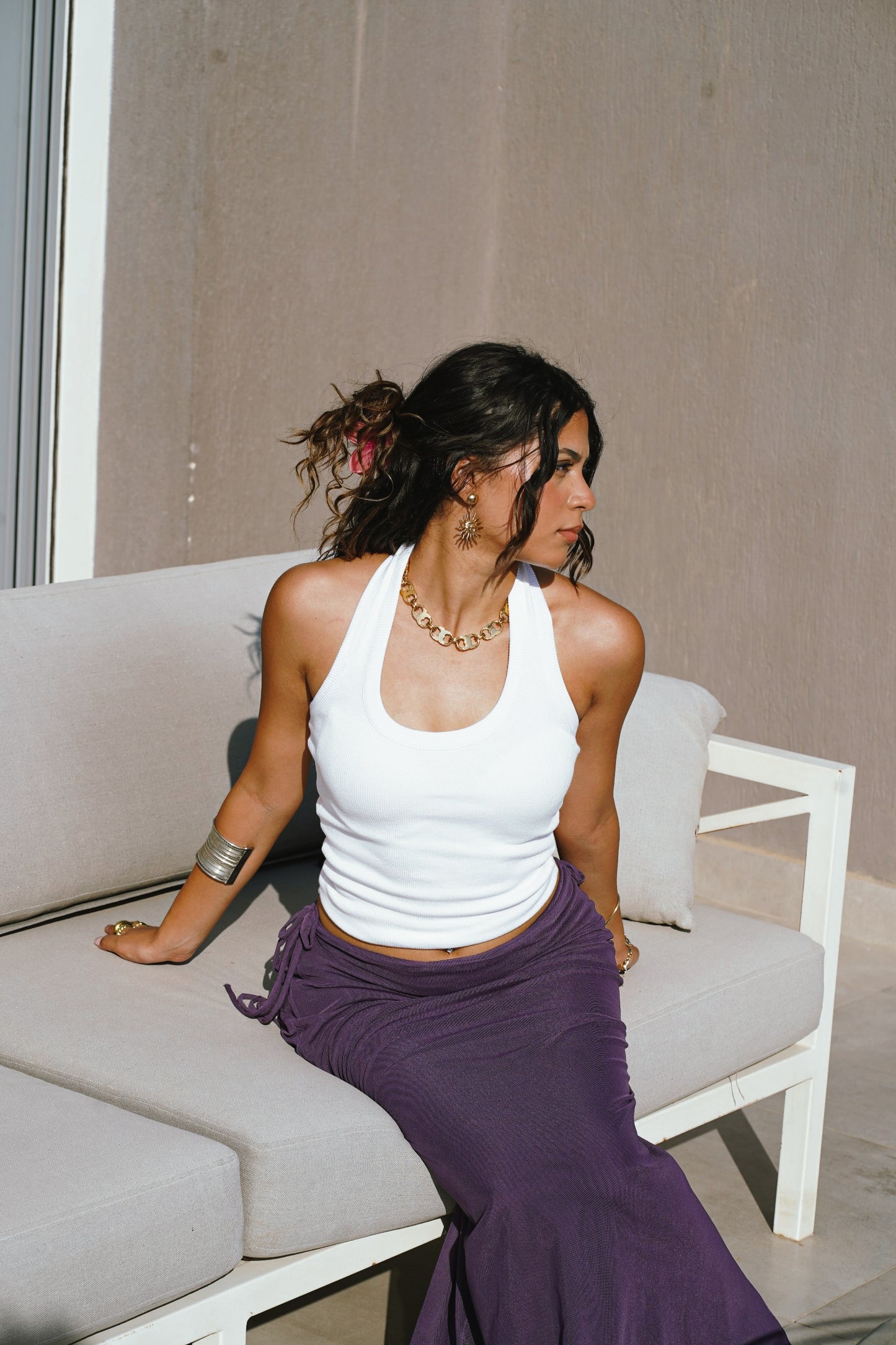Ribbon mesh skirt in purple
