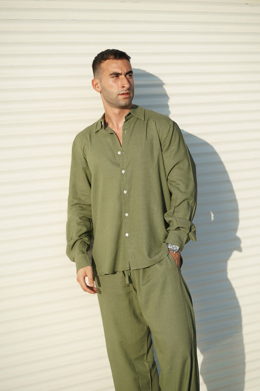 Pure linen olive shirt