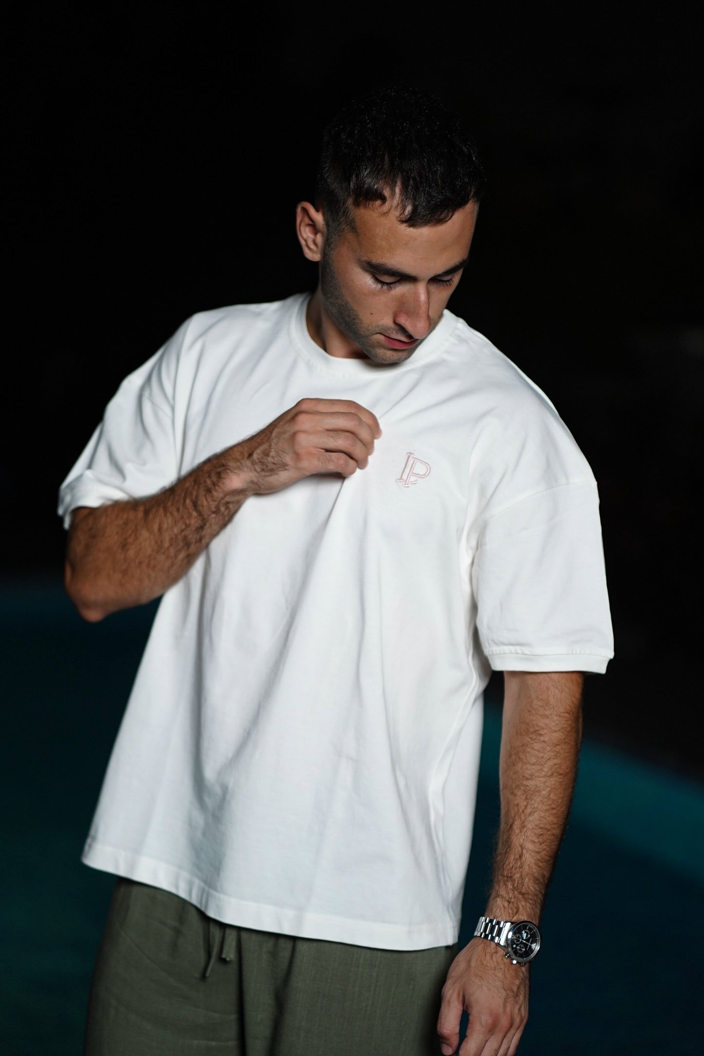 Core tee with baby pink embroidery