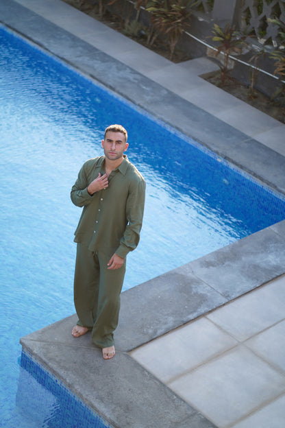 Pure linen olive pants