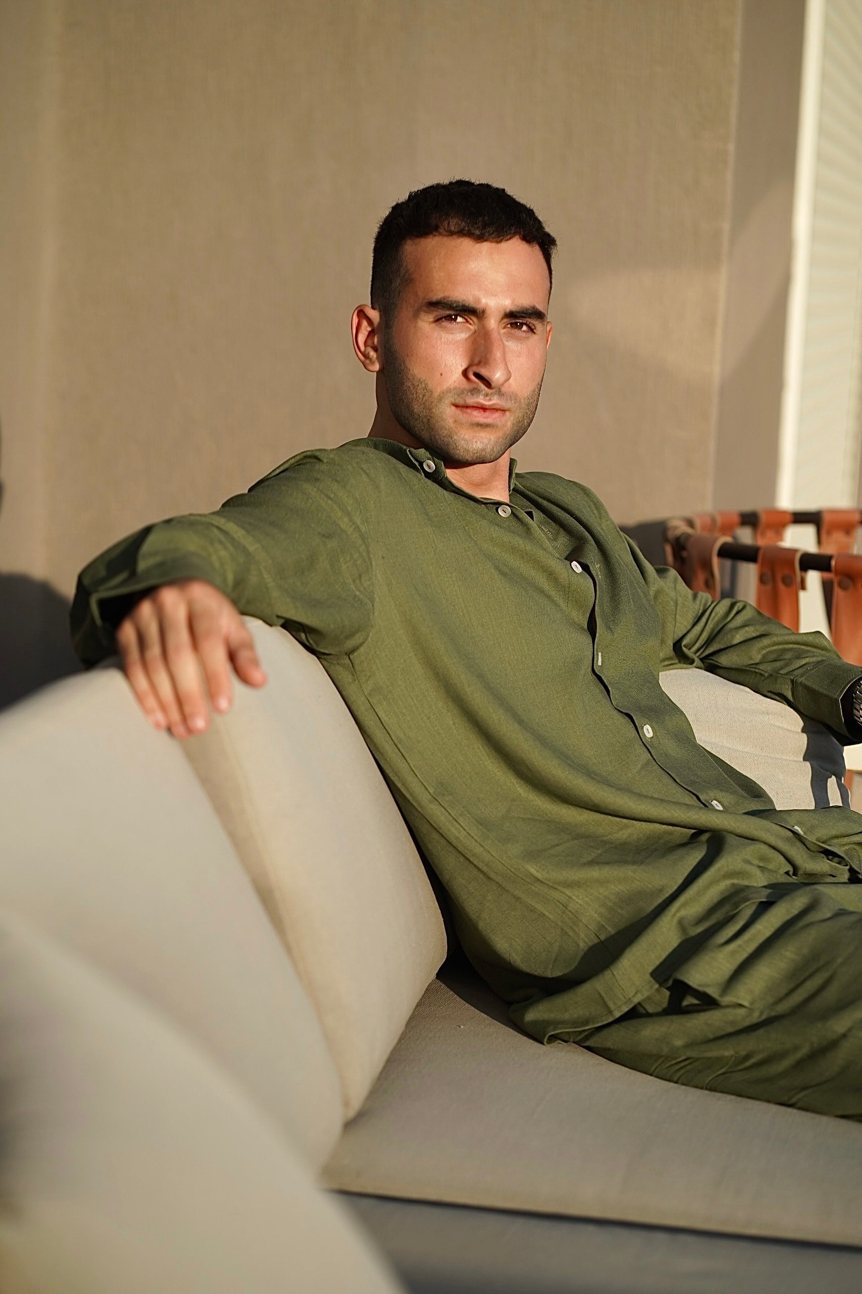 Pure linen olive shirt