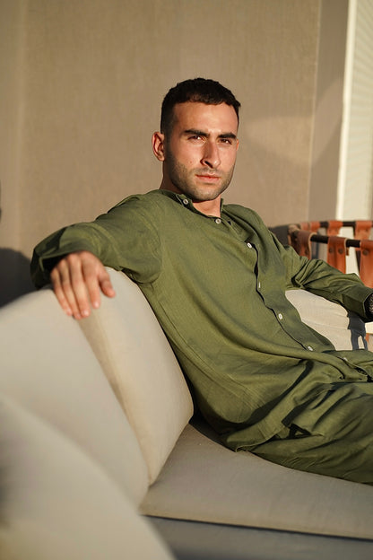 Pure linen olive shirt