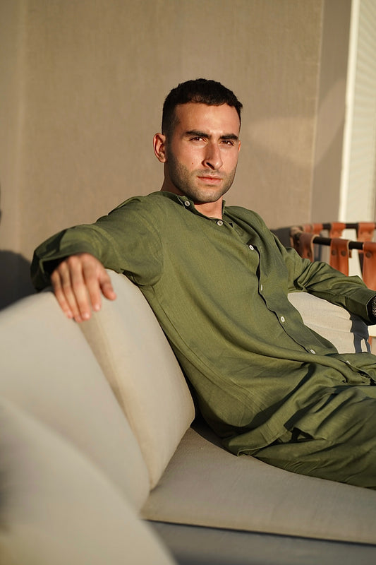 Pure linen olive shirt