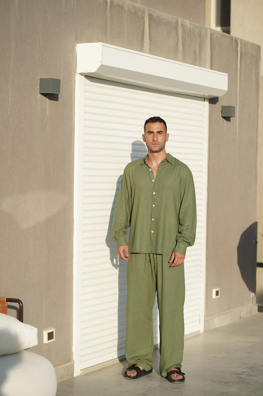 Pure linen olive pants