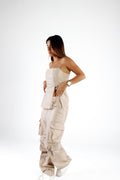The Cargo Leather Pants in Beige