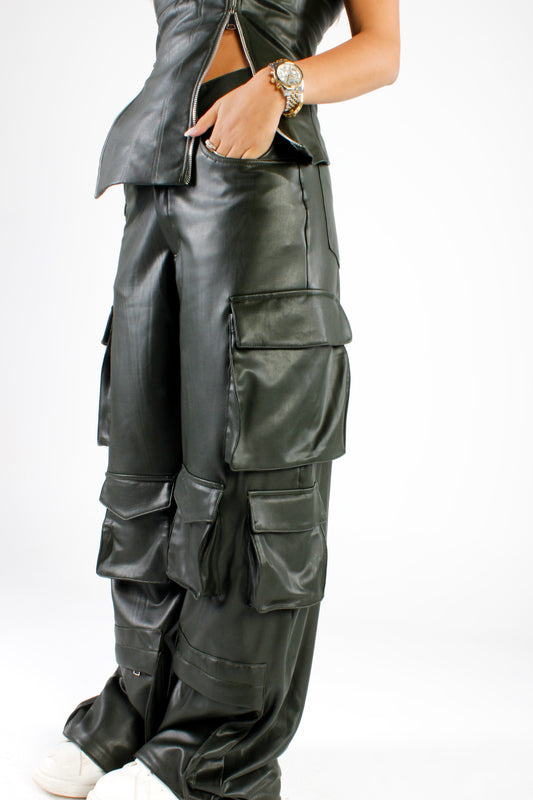 The Cargo Leather Pants in Olive